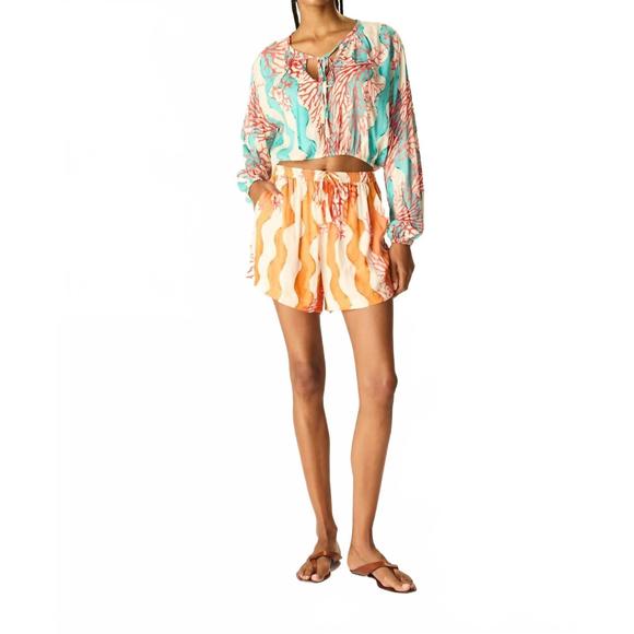 NEW NATALIE MARTIN jasper rayon print short in coral wave honey - Picture 1 of 5